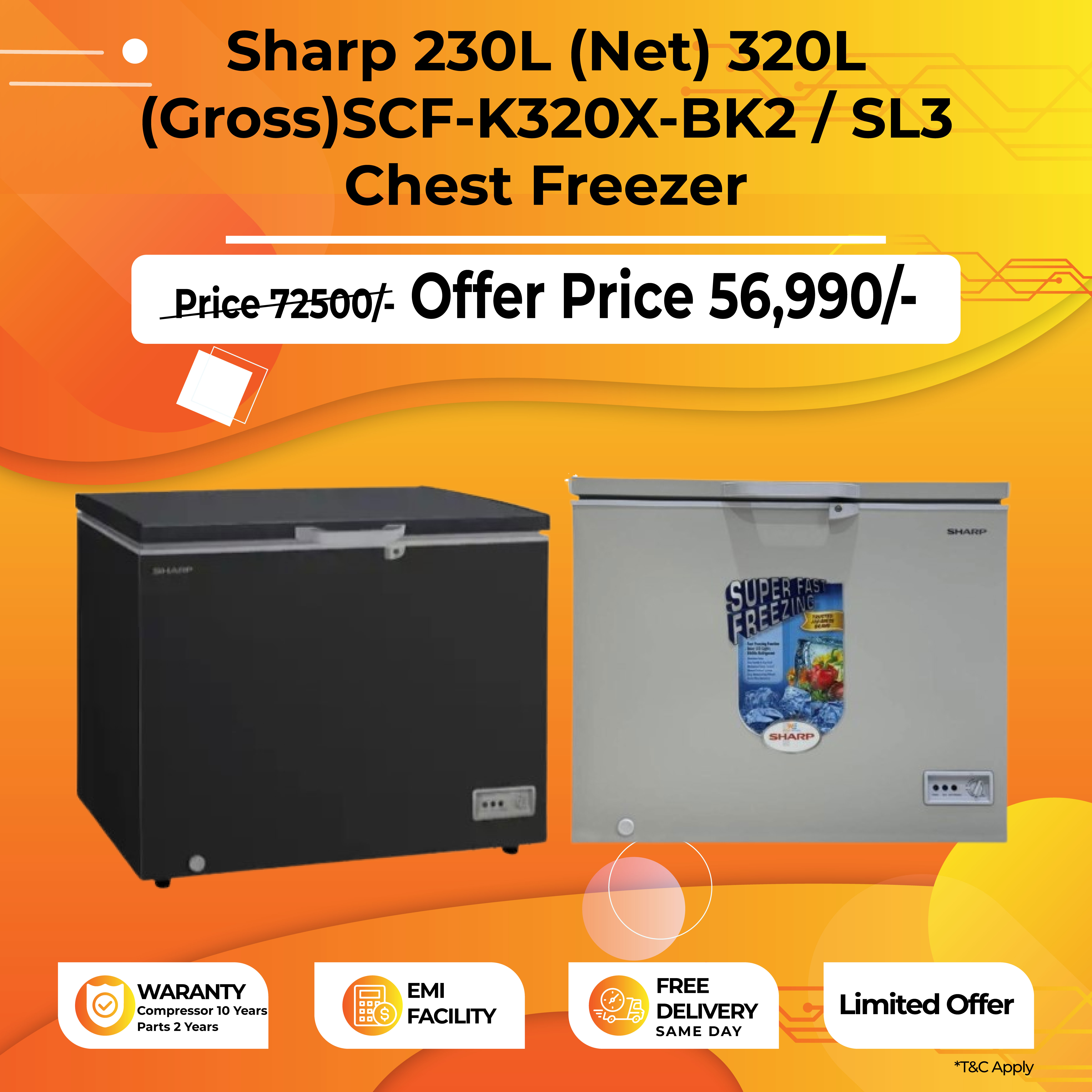SHARP SCF-K320X-BK2/SCF-K320X-SL2 Chest Freezer 230 Liter Black/Silver