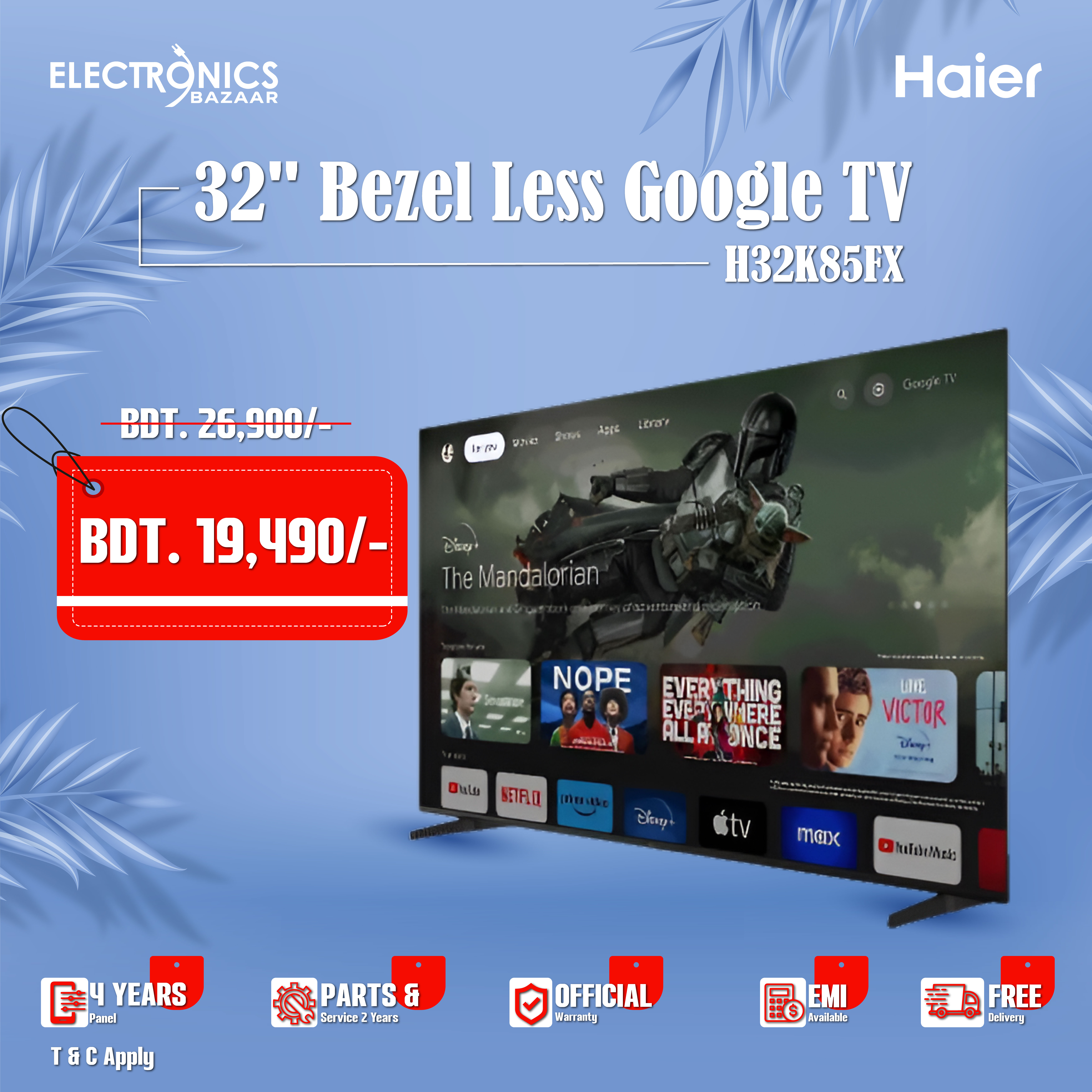 Haier 32 Inch H32K8FFX HD Bezel-Less Google TV